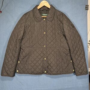 Lauren Ralph Lauren Women’s Diamond Quilted Coat Jacket Snap Up Black Large